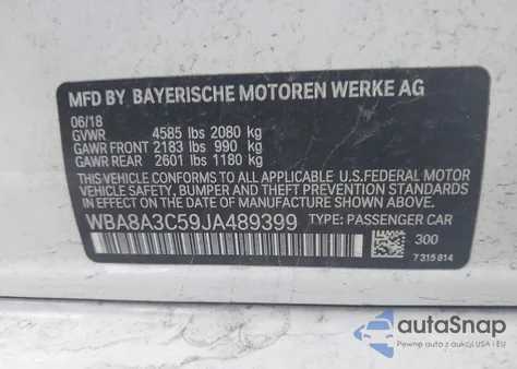2018 BMW 320I xDrive z USA, uszkodzony, nr VIN WBA8A3C59JA489399